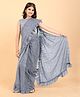 SHRITHI Fashion Fab Kids Supernet Embellished & Ruffled Hem Detailed Ready To Wear Shimmer Saree With Unstitched Blouse Piece - Grey
