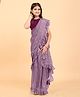 SHRITHI Fashion Fab Kids Supernet Embellished & Ruffled Hem Detailed Ready To Wear Shimmer Saree With Unstitched Blouse Piece - Wine Purple