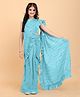 SHRITHI Fashion Fab Kids Supernet Embellished & Ruffled Hem Detailed Ready To Wear Shimmer Saree With Unstitched Blouse Piece - Sky Blue