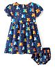 Babyhug 100% Cotton Jersey Knit Half Sleeves Frock With Bloomer Butterfly Print - Navy Blue