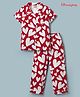 Honeyhap Premium 100% Cotton Single Jersey With Bio Finish Half Sleeves Night Suit With Heart Print - White & Red
