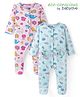Babyoye Cotton Knit Eco Conscious  Full Sleeves Footed Sleep Suit with Bow & Pocket Detailing Sea Life Theme Print Pack of 2 - Pink & Blue