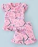WOW Clothes Cotton Half Sleeves Night Suit With City Life Print - Pink