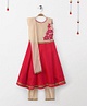 Babyhug Sleeveless Floral Embroidered Kurti & Churidar Set - Pink Beige