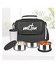Milton New Steel Combi Leak Proof Lunch Box, 3 Containers and 1 Tumbler with Jacket, Set of 4, Black