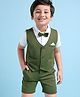 Mark & Mia Half Sleeves Solid Colour Party T-Shirt & Shorts with Waistcoat & Bow Detailing - White & Green
