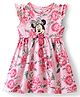 Babyhug Disney Cotton Jersey Knit Frill Sleeves Floral & Minnie Mouse Printed Frock - Peach