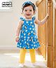 Babyhug Disney Cotton Jersey Knit Sleeveless Frock with Leggings Minnie Mouse Print with Headband - Blue