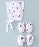 Child World Interlock Cotton Knit Cap Mittens & Booties Air Balloon Print White & Red - Diameter 10.5 cm