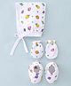 Child World Interlock Cotton Knit Cap Mittens & Booties Set Fruit Print White - Diameter 10 cm