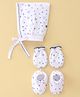 Child World Interlock Cotton Knit Cap Mittens & Booties Star Print Pink & White- Diameter 10 cm