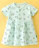 Child World Cotton Interlock Knit Half Sleeves Frock Vehicle Print - Green