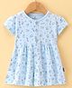 Child World Cotton Interlock Knit Half Sleeves Frock Bear Print - Sky Blue