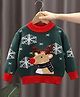 Little Surprise Box Full Sleeves Snowflakes &  Reindeer Designed Cotton Sweater - Green