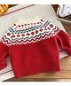 Little Surprise Box Full Sleeves Abstract Designed Cotton Sweater - Red