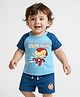 Babyhug Marvel 100% Cotton Single Jersey Knit Raglan Sleeves T-Shirt and Shorts Iron Man Graphics - Blue