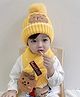 Little Surprise Box Teddy Bear Designed Cotton Winter Beanie & Neck Muffler Set-Yellow