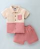 Pepito Cotton Woven Cut & Sew Half Sleeves Shirt & Shorts Solid Colour - Pink & Beige