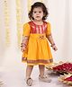 Vastramay Half Sleeves Floral Woven Design & Lace Embellished Ethnic Dress - Yellow And Red