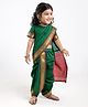 Babyhug Half Sleeves Blouse And Zari Bordered Nauvari Saree - Green