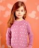 MOMISY Full Sleeves Polka Dots & Bow  Design Sweater Cardigan - Light Pink