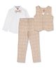 JusCubs Full Sleeves Solid Shirt With Plaid Checked Waistcoat Pant & Bow Set - Beige
