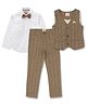 JusCubs Full Sleeves Solid Shirt With Plaid Checked Waistcoat Pant & Bow Set -  Brown