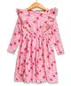 JusCubs Full Sleeves Butterfly Printed Frill Detailed Cotton Dress - Pink