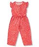 JusCubs Cap Frill Sleeves Polka Dot Printed Cotton Jumpsuit - Red