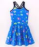 ROVARS Lycra Sleeveless Star Fish Print Frock Style Swimsuit - Blue