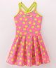 ROVARS Lycra Sleeveless Pineapple Printed Frock Style Swimsuit - Pink