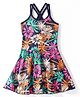 ROVARS Lycra Sleeveless Palm Trees Printed Frock Style Swimsuit - Multicolour