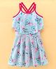 ROVARS Lycra Sleeveless Flamingo Print Frock Style Swimsuit - Pink