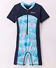 ROVARS Lycra Half Sleeves Fish Print Legged Swimsuit - Blue