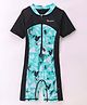 ROVARS Lycra Half Sleeves Bear Print Legged Swimsuit - Green