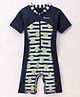 ROVARS Lycra Half Sleeves Lemon Printed Legged Swimsuit - Blue