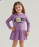 Little Marine Full Sleeves Love Forever Text Printed Hooded Winter Dress - Purple