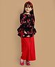 Little Marine Full Bell Sleeves Floral Printed High Low Top With Solid Palazzo - Black