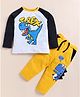 Little Marine Raglan Full Sleeves Dinosaur Printed Coordinating Night Suit Set - White