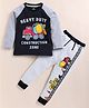Little Marine Raglan Full Sleeves Construction Zone Printed Coordinating Tee With Pajama Set - Grey