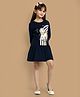 Little Marine Full Sleeves Unicorn Printed A Line Dress - Navy Blue