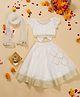 Saka Designs By Sapna Half Sleeves Neck Line Embroidered & Lace Embellished Coordinating  Lehenga Choli With Dupatta - White & Gold
