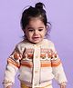 Greendeer 100% Cotton Jacquard Full Sleeves Fox Printed Sweater - Cream & Orange