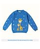 Greendeer 100% Cotton Duo Jacqaurd Full Sleeves Blissful Giraffe Printed Sweater - Greek Blue