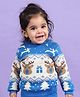 Greendeer 100% Cotton Jacquard Full Sleeves Reindeer Printed Sweater - Greek Blue