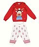 Greendeer 100% Cotton Jacqaurd Full Sleeves Reindeer Printed Sweater With Lower - Cream & Cherry Red