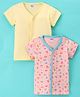Ben Benny Interlock 100% Cotton Knit Half Sleeves  Set Of Vests Solid & Car Print Pack of 2- Yellow & Pink