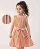 Kookie Kids Sleeveless Striped Frock With Fabric Belt - Multicolor