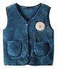 MOMISY Sleeveless Teddy Face Detailed Fur Vest - Blue