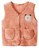 MOMISY Sleeveless Teddy Face Detailed Fur Vest - Peach